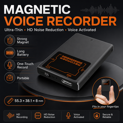 🎙️Smart miniature recorder with magnetic mount – voice activated & ultra-thin