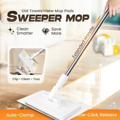 ⏳🔥LIMITED-TIME 50% OFF! ⏰🧹 Flat Mop with Stainless Steel Handle, comes with Reusable Washable Mop Cloths