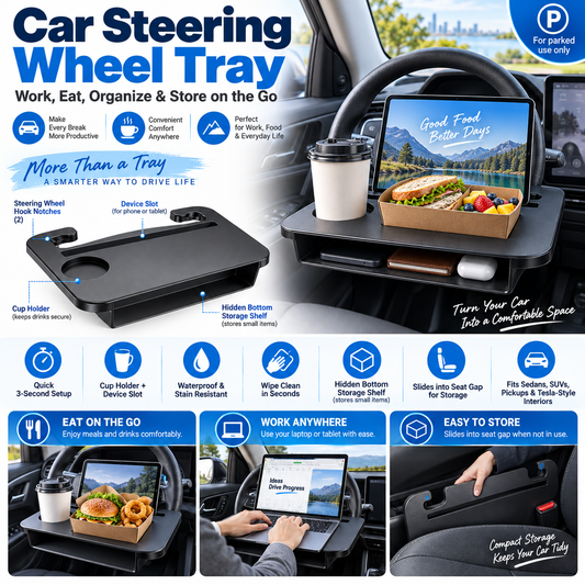 2-in-1 Car Steering Wheel Tray & Seat Gap Filler