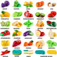 25 PCS Cutting Play Food Toy for Kids Fruit & Vegetables Accessories with Shopping Storage Basket, Plastic Mini Dishes and Knife, Educational Toy for Toddler Children Birthday Gift