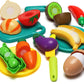 25 PCS Cutting Play Food Toy for Kids Fruit & Vegetables Accessories with Shopping Storage Basket, Plastic Mini Dishes and Knife, Educational Toy for Toddler Children Birthday Gift