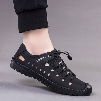 Aviator Wrapped Toe Hollow Leather Sandals