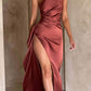 🎁New arrival 57% OFF💥Fits Your Curves Satin One Shoulder Drape Slit Maxi Dress