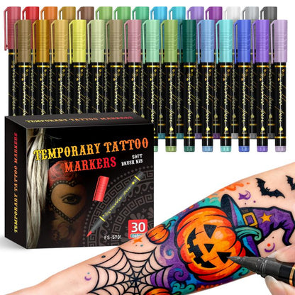 🎁🔥Last day sale 50% OFF🔥Cosmetic Grade Temporary Tattoo Markers for Skin, 10/15 Vibrant Colors Flexible Brush Tip Pens,, High Detail, Face Makeup Halloween, None Toxic, Office Stationery Writing Tool 4
