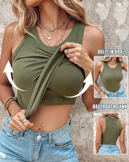 🔥💐SPRING DAY SALE £17.99!⚡50K+ SOLD!💖Ribbed Stretchy Tank Top with Shelf Bra