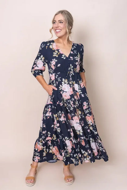 Elegant floral dress for women Cristiana Dress in Navy