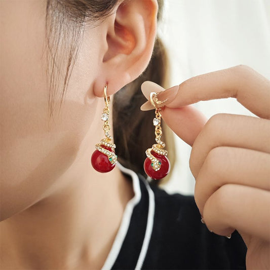 🐍Valentine's Day 50% OFF🎀Gold Plated Snake Pearl Earrings