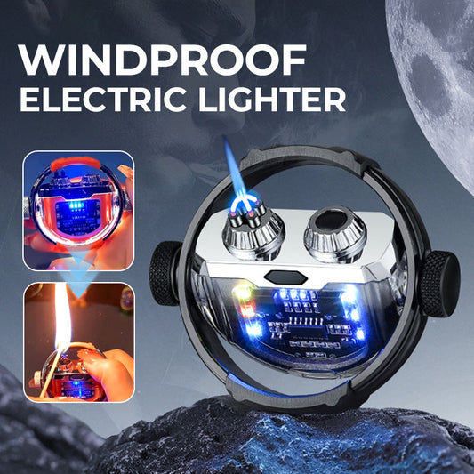 Creative Gyro Windproof Dual Arc Electric Lighter with Light