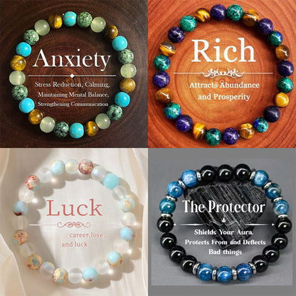📿50% OFF NOW ! ✨Elegant Natural Stone Bead Bracelet – Healing Crystal Elastic Bracelet for Stress Relief, Luck & Daily Wear
