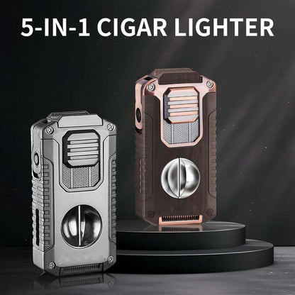 🔥 60% OFF! ✨ 5-IN-1 CIGAR LIGHTER - Refillable Butane & Built-in Cutter, Windproof Torch Flame with Fuel Gauge, Perfect for Cigar Enthusiasts and Gifts 🎁✂️