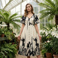 🎁New arrival 50% OFF💥Soft Botanical Print V-Neck Midi Dress – Elegant, Lightweight & All-Match