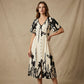 🎁New arrival 50% OFF💥Soft Botanical Print V-Neck Midi Dress – Elegant, Lightweight & All-Match