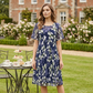 🌸 50% OFF NOW! ✨👗Short-Sleeved A-Line Evening Dress – Elegant Floral Print, Double-Layer Chiffon & Flattering Knee-Length Cut 👗💙