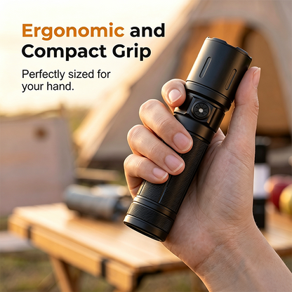 High-Power Rechargeable LED Flashlight with Telescopic Zoom for Camping