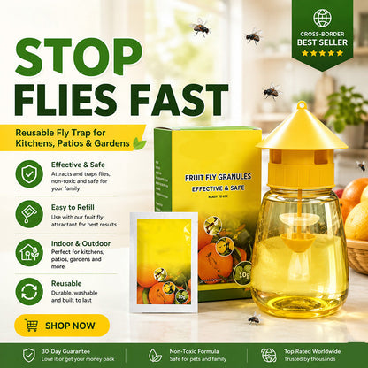 ⏳Final 3 Hours Flash Sale £9.77! 🍊Reusable Hanging Fruit Fly Trap with Attractant Granules, Non-Toxic Fly Catcher for Kitchen Patio Garden Indoor & Outdoor Use