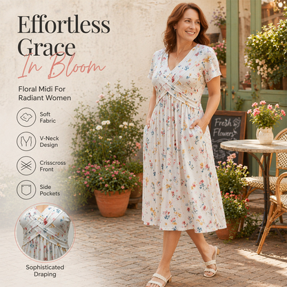 Women's V-Neck Floral Print Dress with Twist Waist
