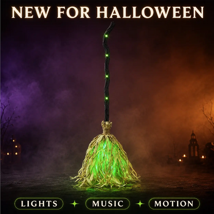 🧙 LIMITED-TIME 55% OFF! 🥳Animated Witch Broom Halloween Decoration with Lights and Sound