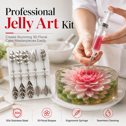🎂50% OFF NOW! Professional 3D Jelly Art Kit‑ 304 Stainless Steel 10‑Piece Floral Gelatin Art Tools with Syringe, DIY 3D Flower Jelly Cake Decorating Set for Pastry & Baking Lovers