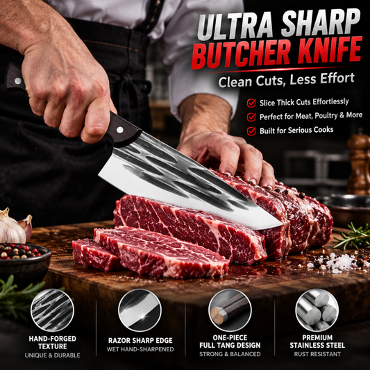 Hot Deal! 50% Off for a Limited Time! A masterpiece by a master blacksmith, designed specifically for cutting hard objects.Ultra-Sharp Kitchen Butcher Knife