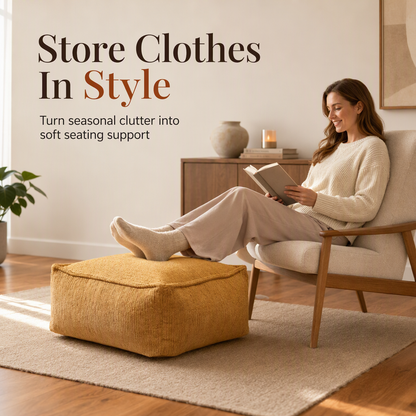 🛋️ LIMITED‑TIME 49% OFF! 🏡 Boho Storage Ottoman Floor Pouf Cover – Fill with Clothes & Blankets, 220 lbs Support, Washable Canvas 🧶